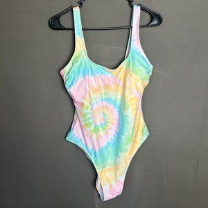 STONEY Clover Target Pastel Rainbow Tie Dye One Piece Swimsuit Size Large (1443)